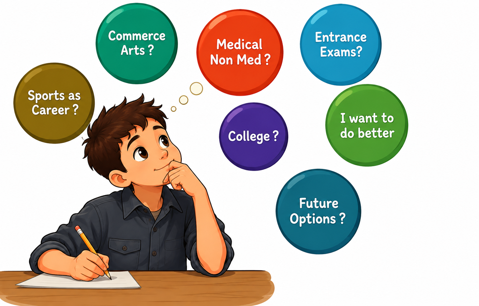 Illustration of a student weighing career choices at a crossroads